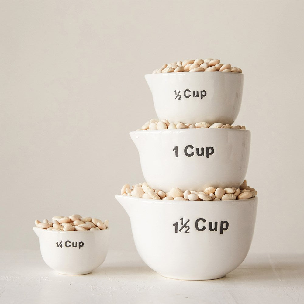DA7240  1-1/2, 1, 1/2 & 1/4 Cup Stoneware Measuring Cups, White, Set of 4