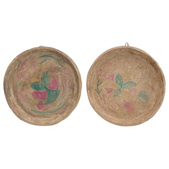 DF2334A  12" Round Decorative Hand-Painted Vintage Reproduction Paper Mache Tray, 2 Styles