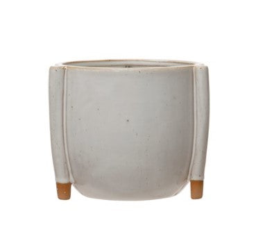 DF4907  Small Stoneware Footed Planter with Reactive Glaze