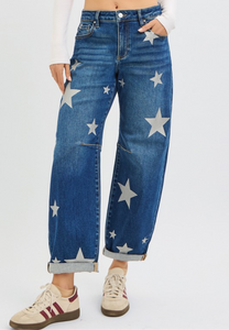 Risen Glitter Star Barrel Jeans