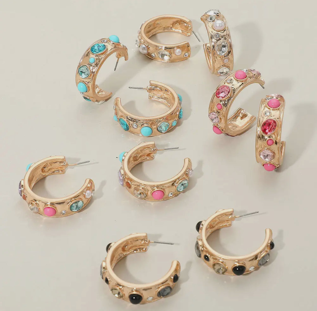 Jeweled Gold Hoops