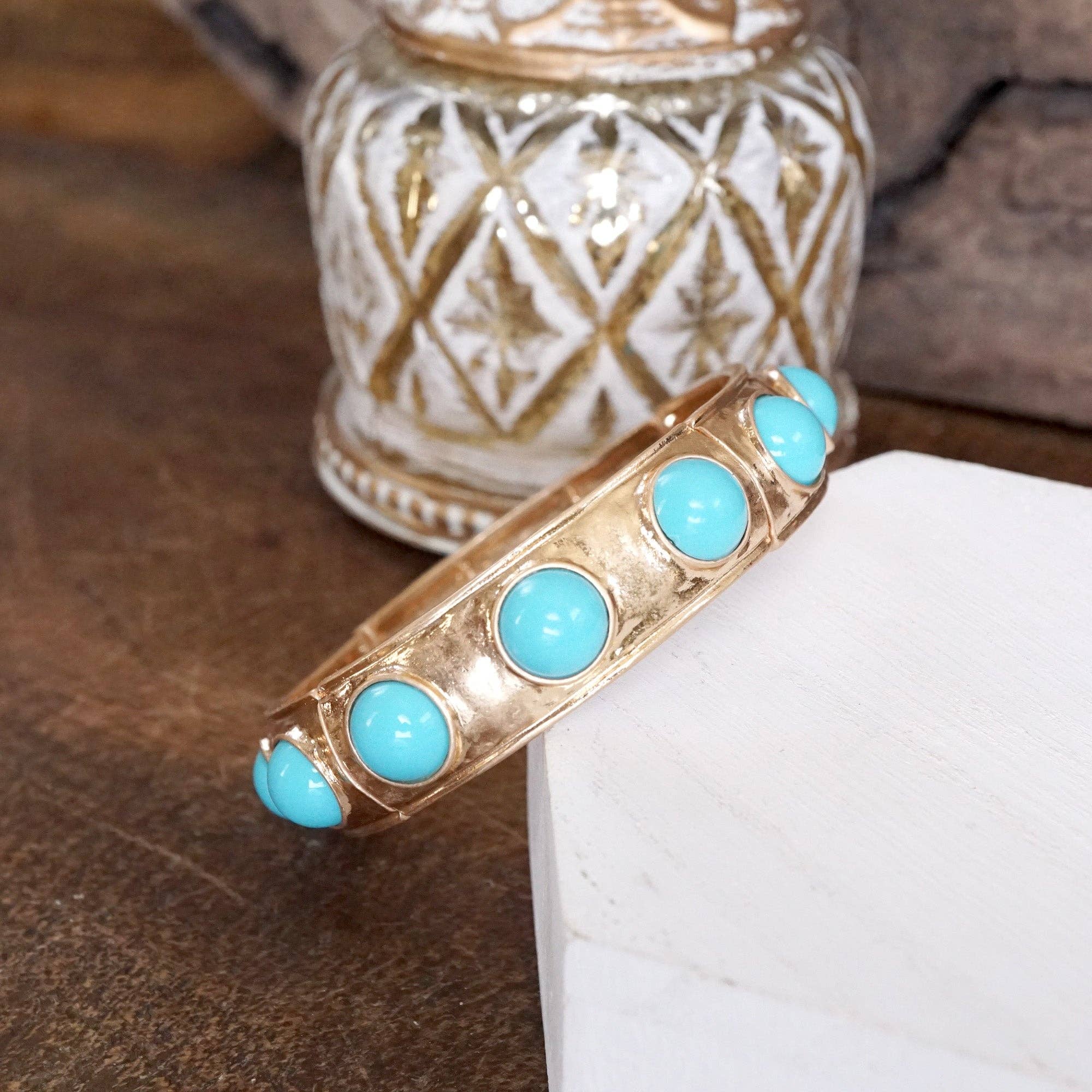 Eternity Statement Bangle Gold Tone Turquoise