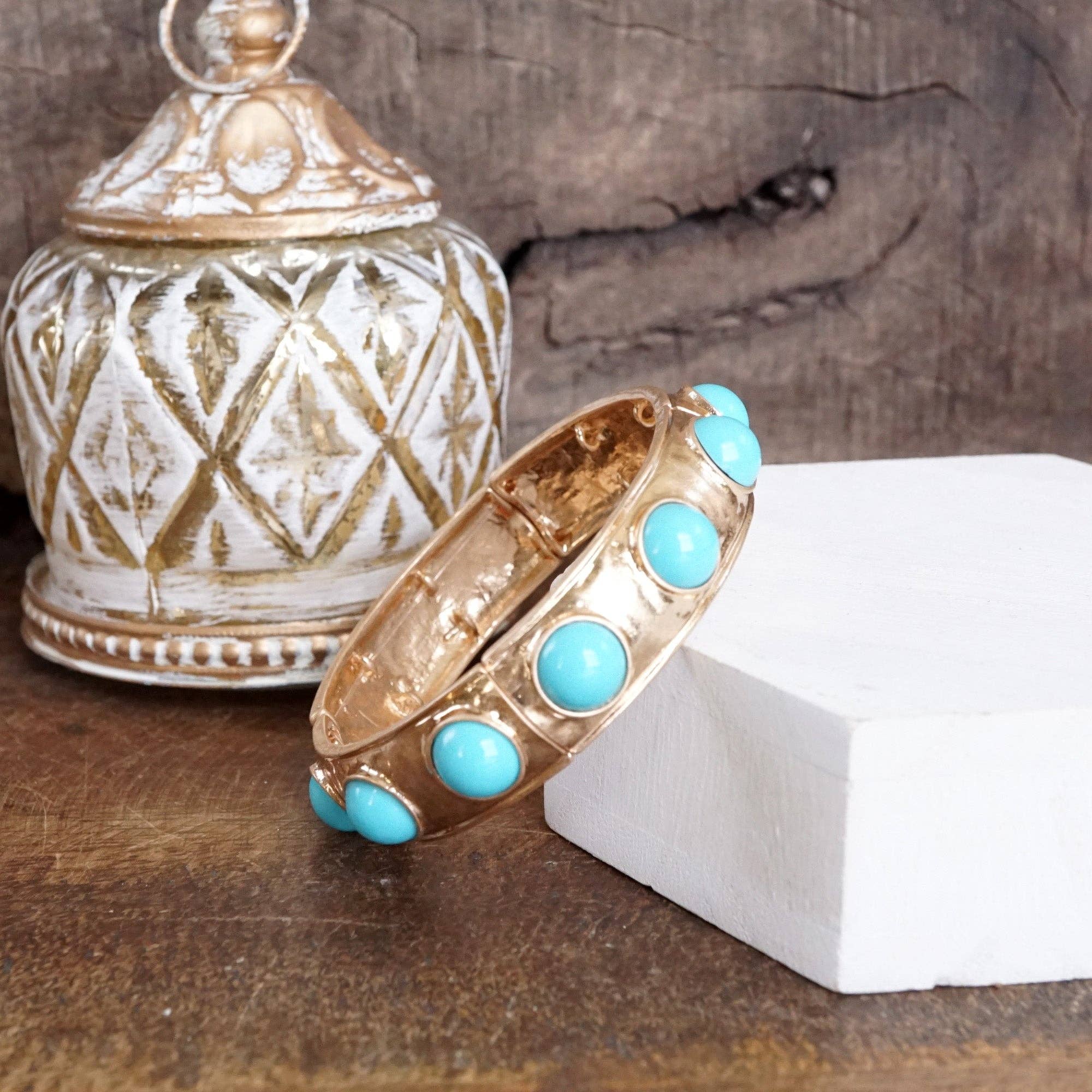Eternity Statement Bangle Gold Tone Turquoise