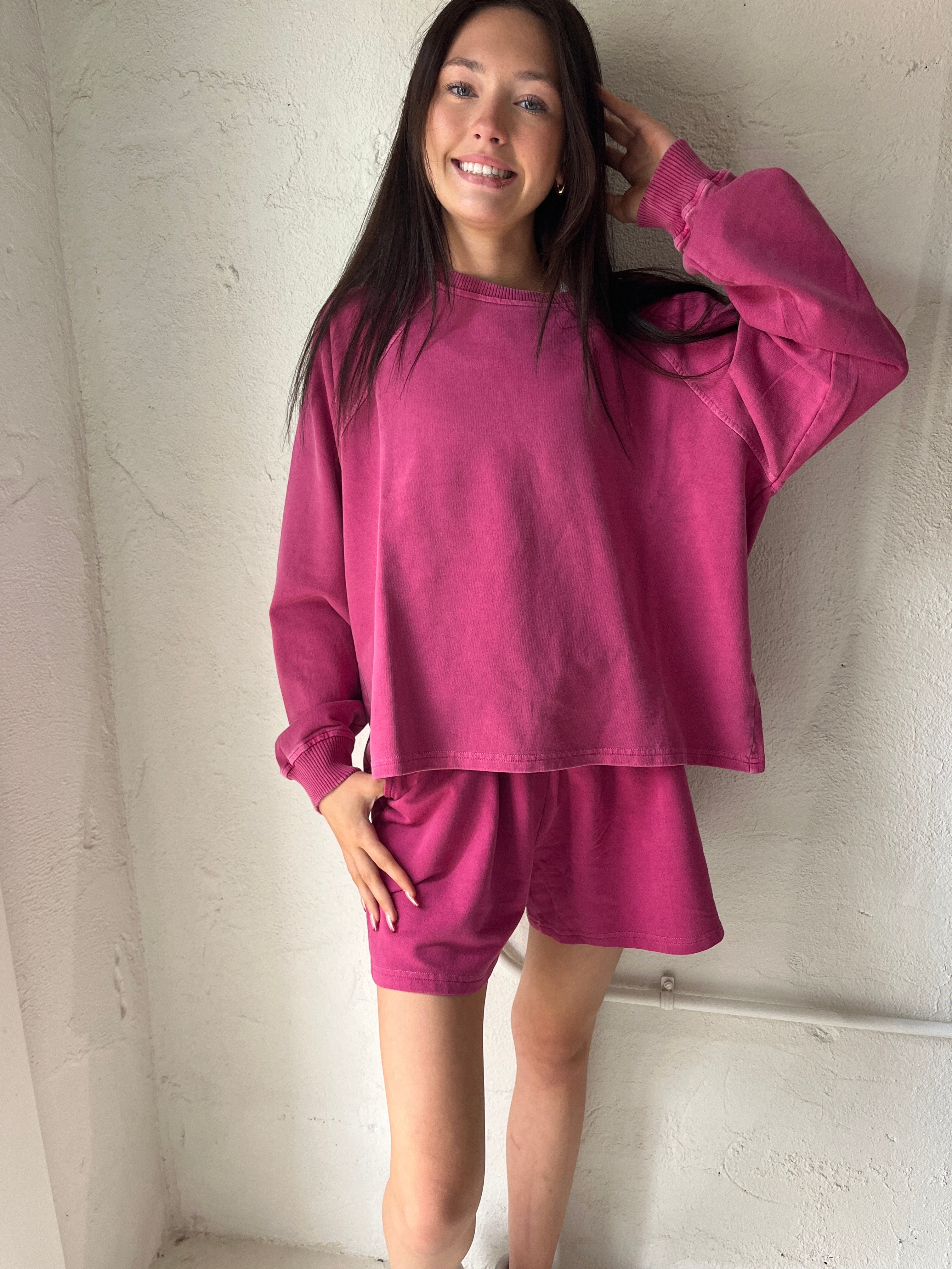 Scuba Sweat Short Set-Plum