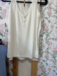 White Quarter Button Tank
