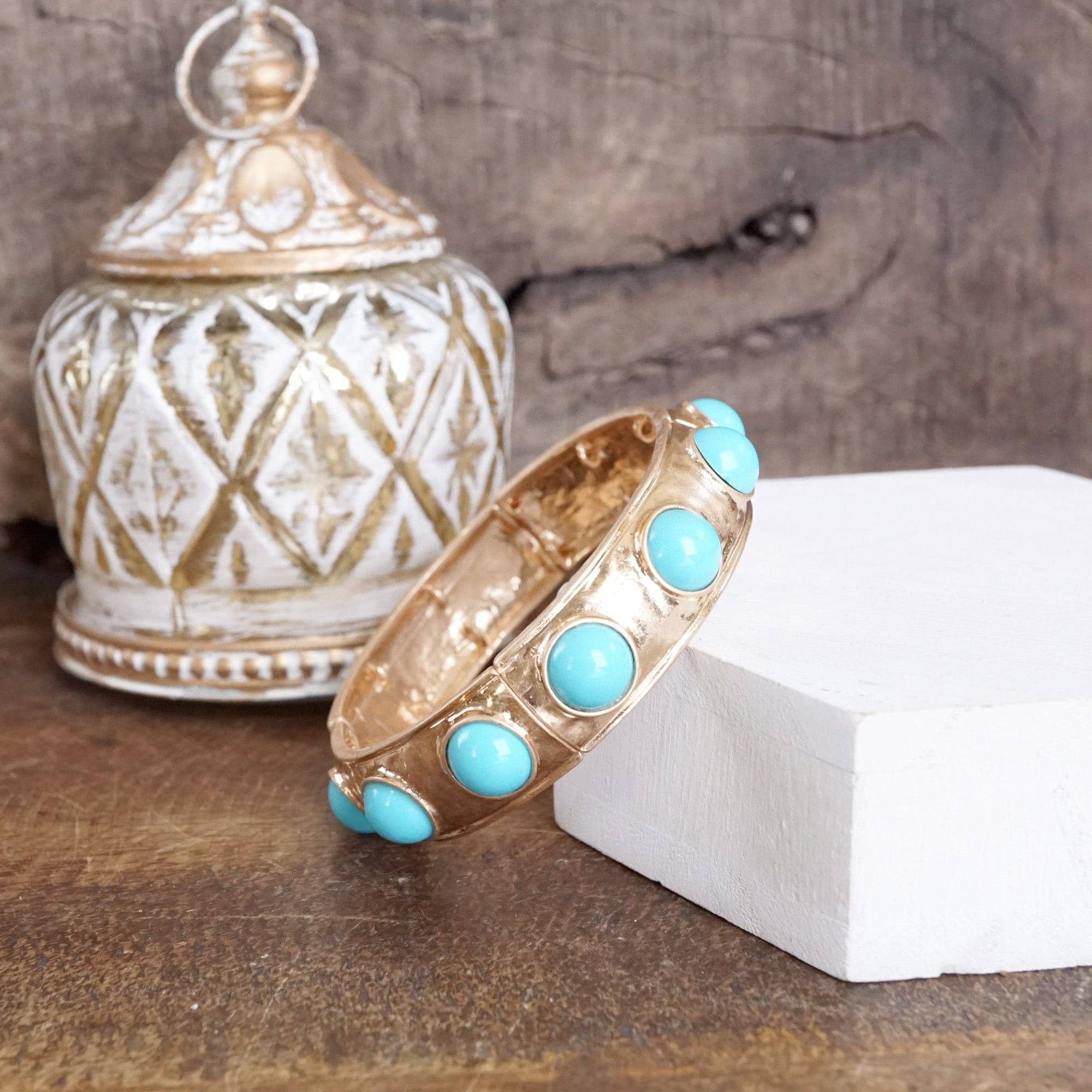 Eternity Statement Bangle Gold Tone Turquoise