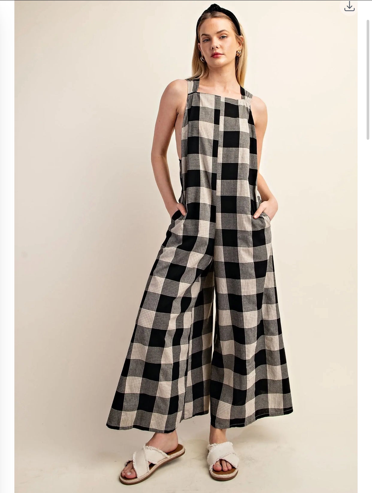 Black Cream Plaid Overalls