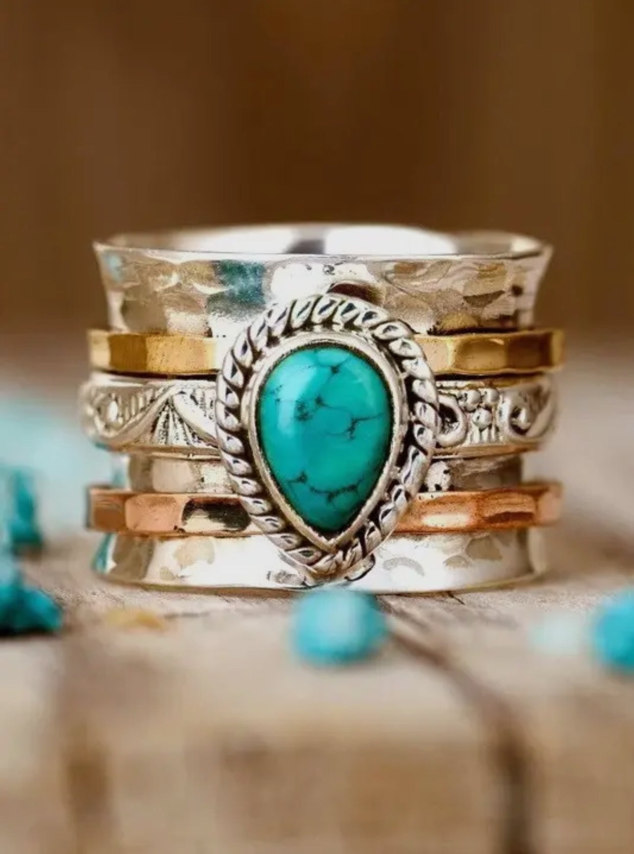Turquoise Two Tone Ring Stack