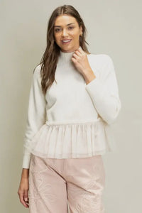 Tulle Hem Sweater White