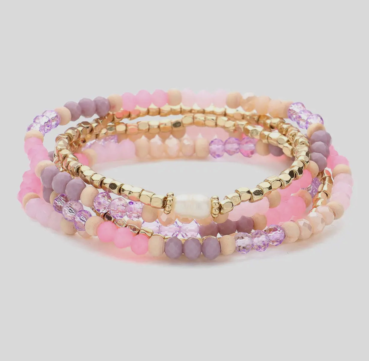 Pink&Purple Beaded Bracelet Stack
