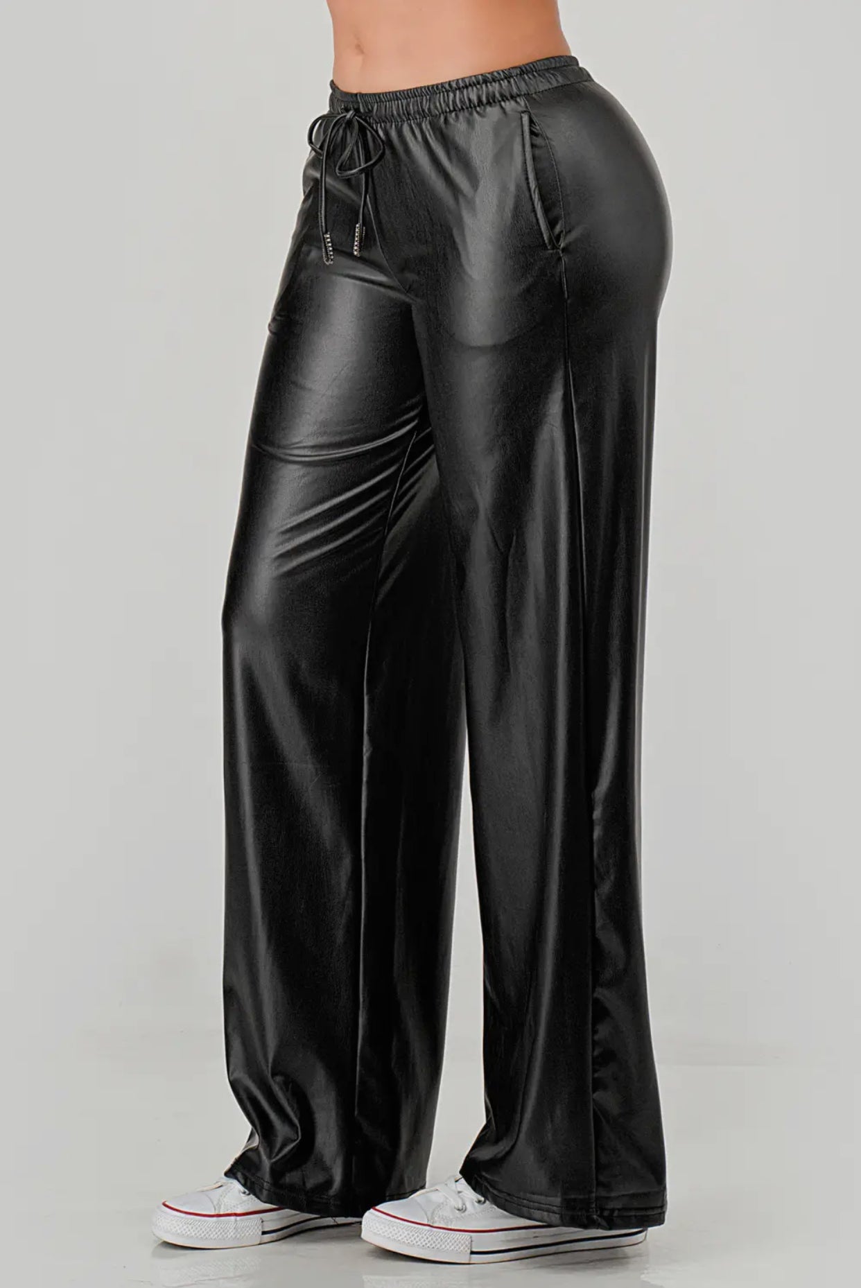 Drawstring Faux Leather Pants