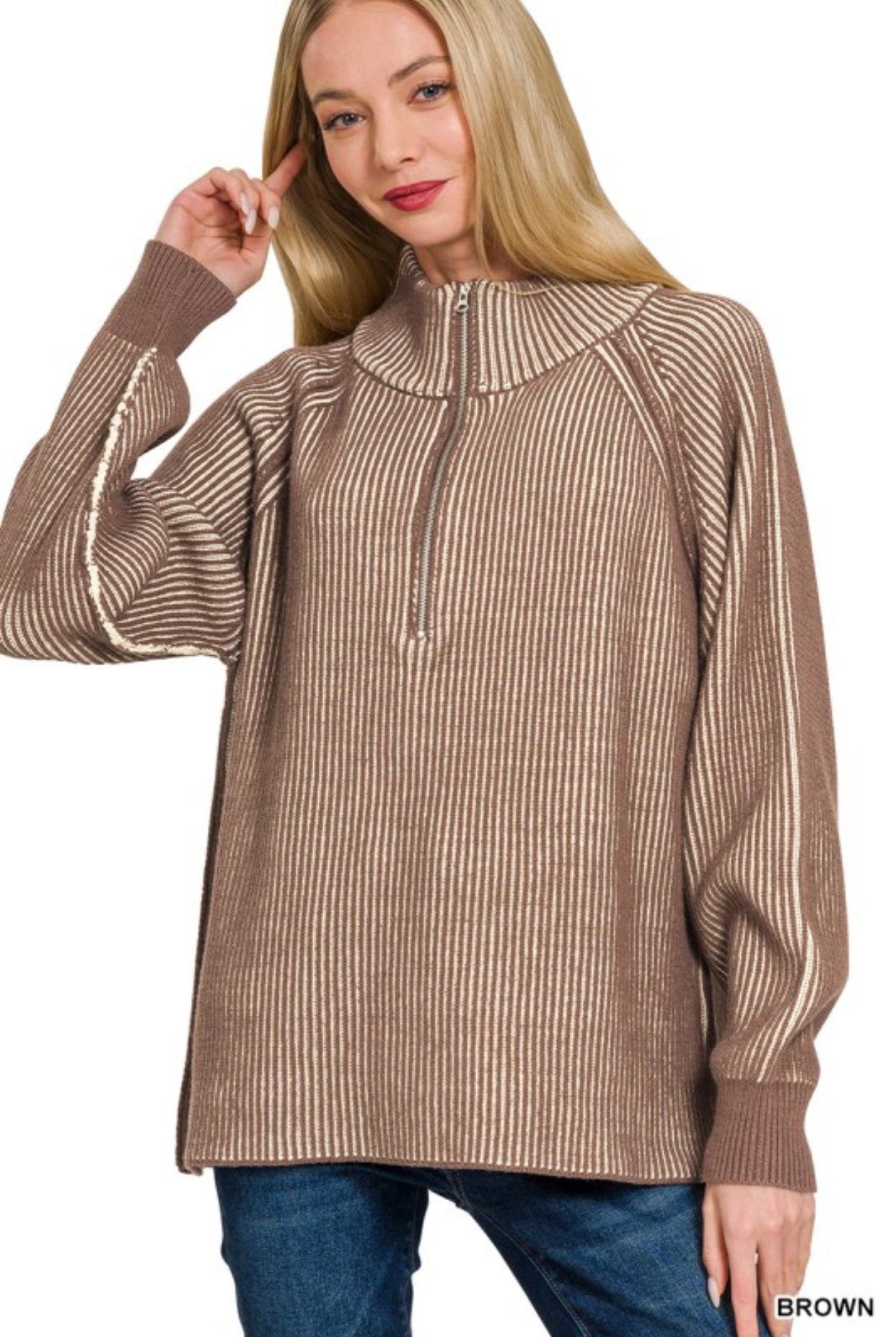 Two Tone Half Zip- Brown