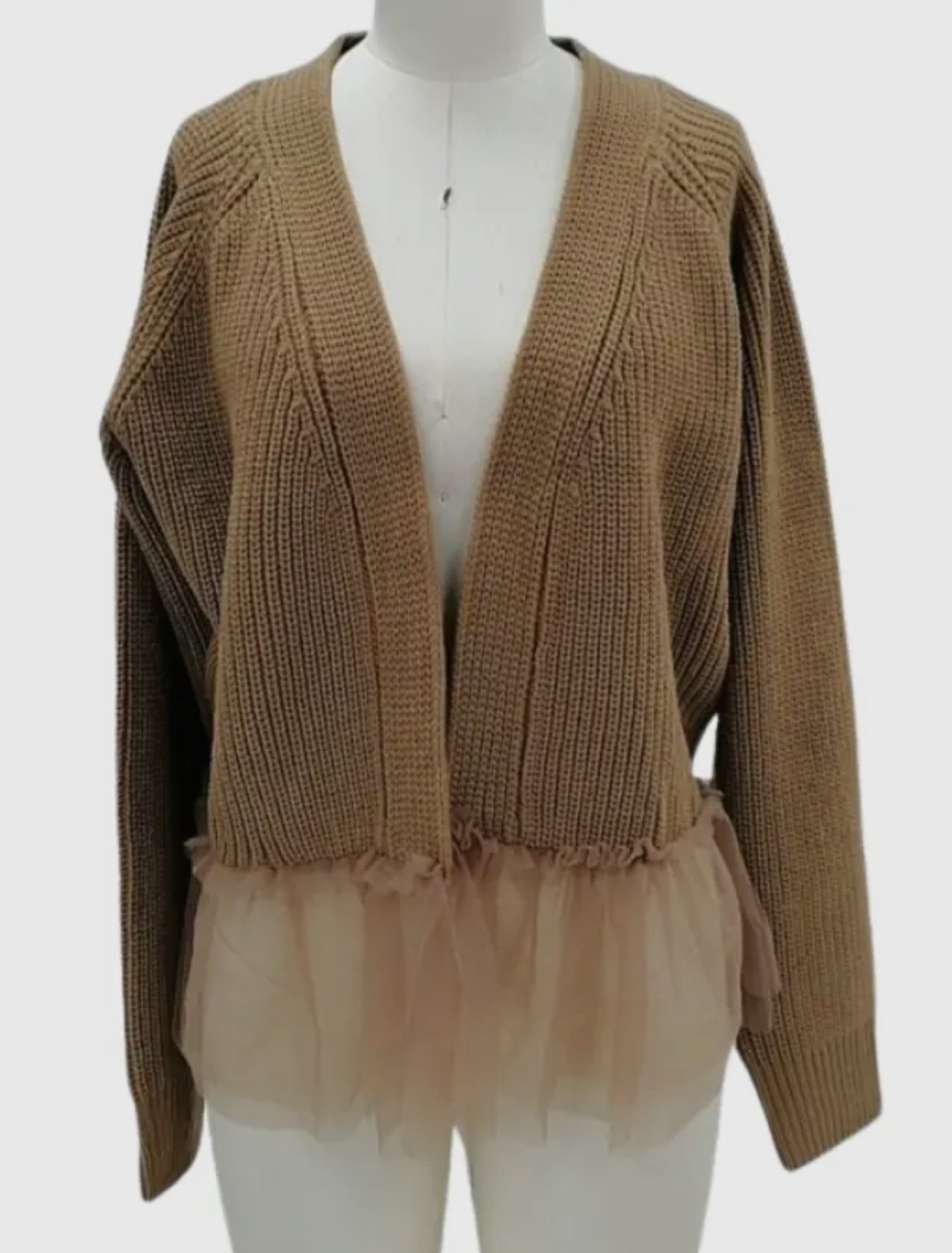 Tulle Hem Cardigan Brown
