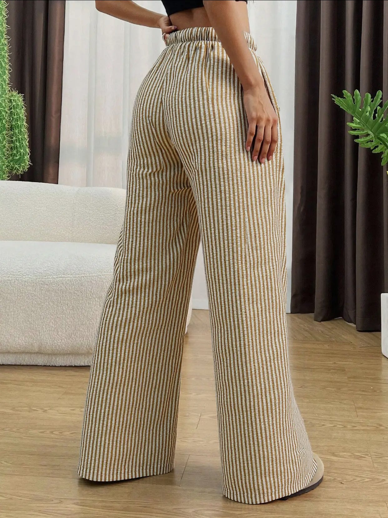 Striped Wide-leg Pant Tan