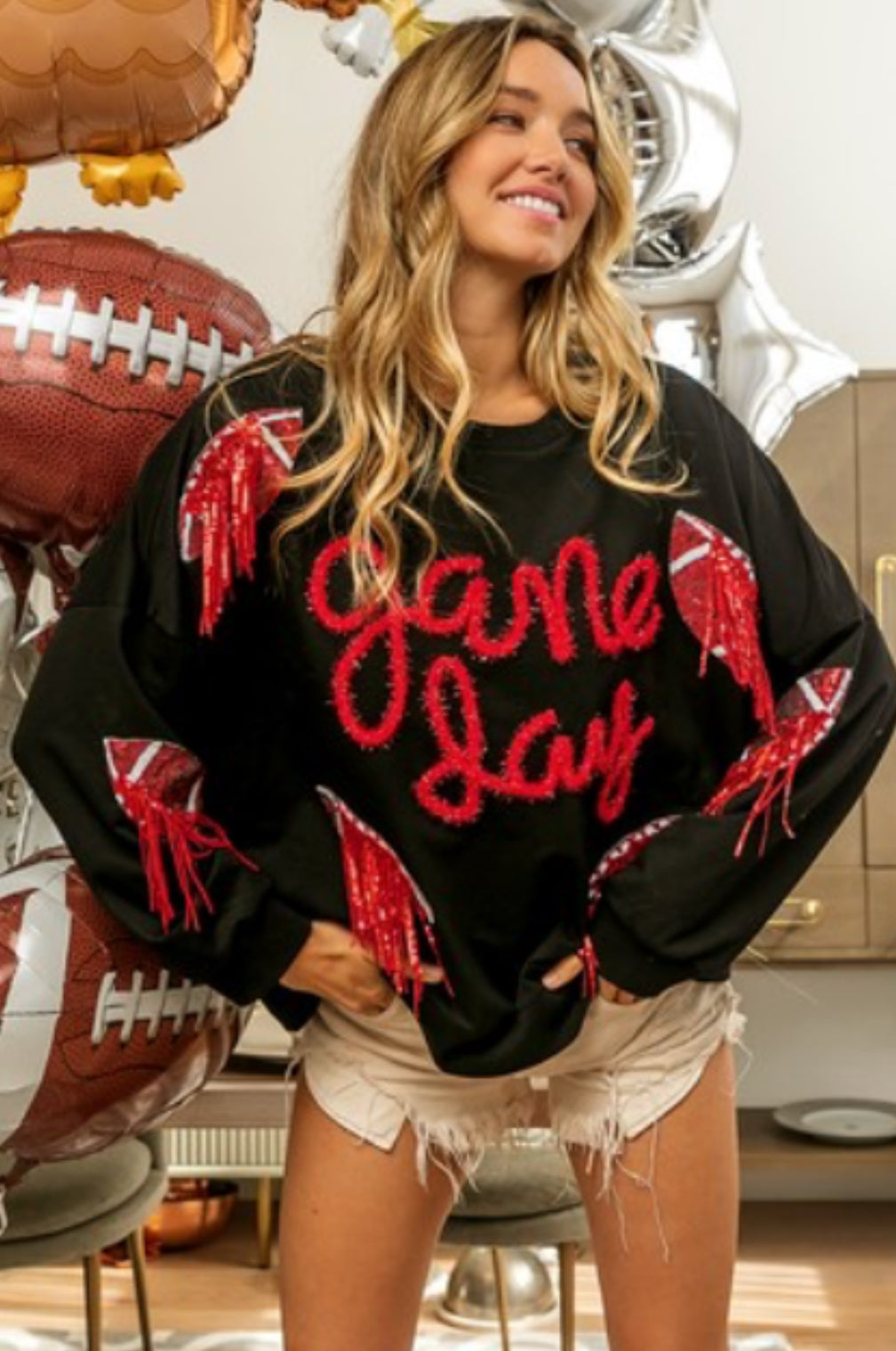 Game Day Tassel Tee in BLACK & GOLD- S M L XL