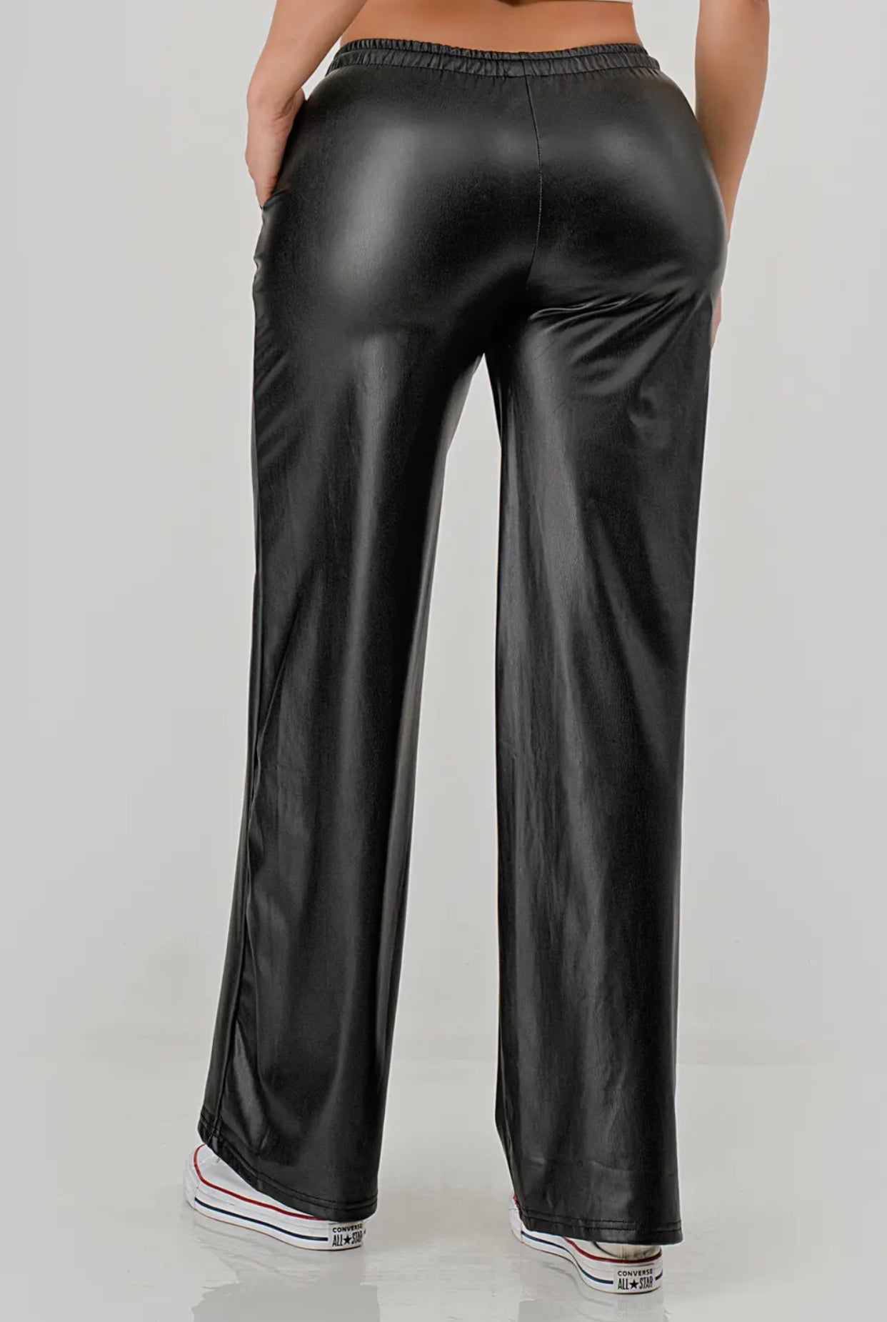Drawstring Faux Leather Pants