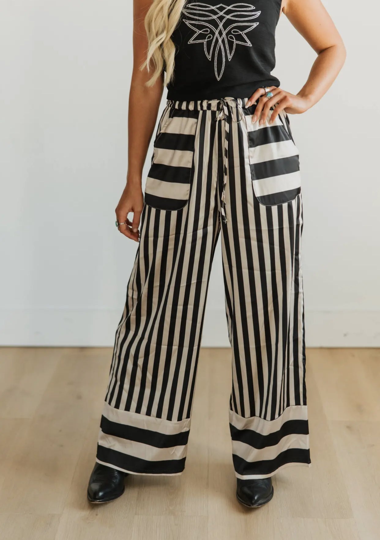 Black/Tan Striped Satin Pant