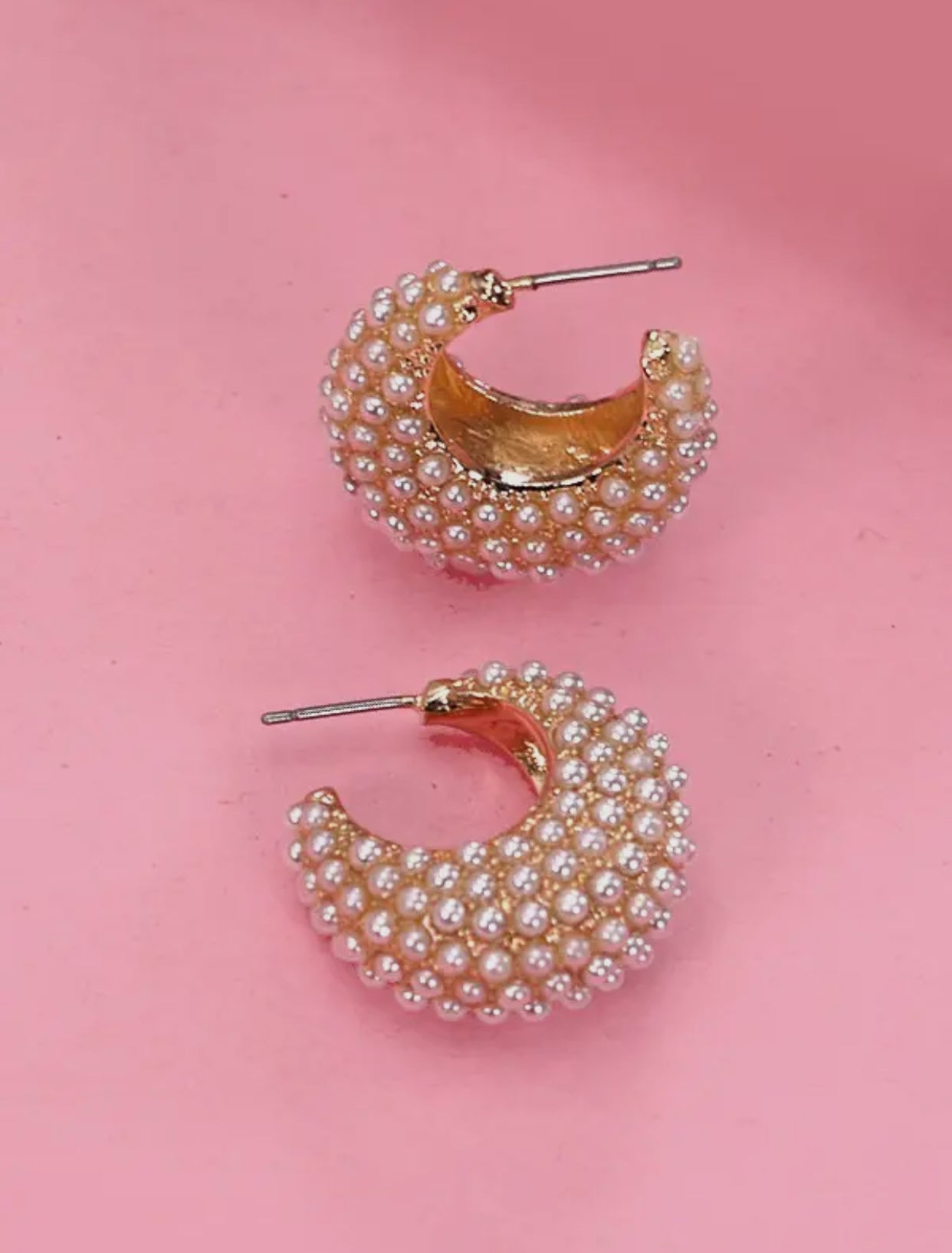 Gold & Pearl Half Moon Earring
