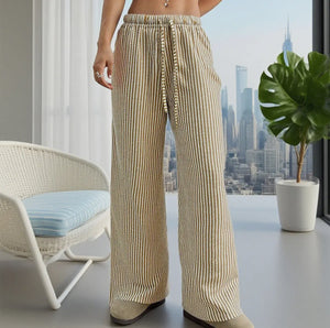 Striped Wide-leg Pant Tan