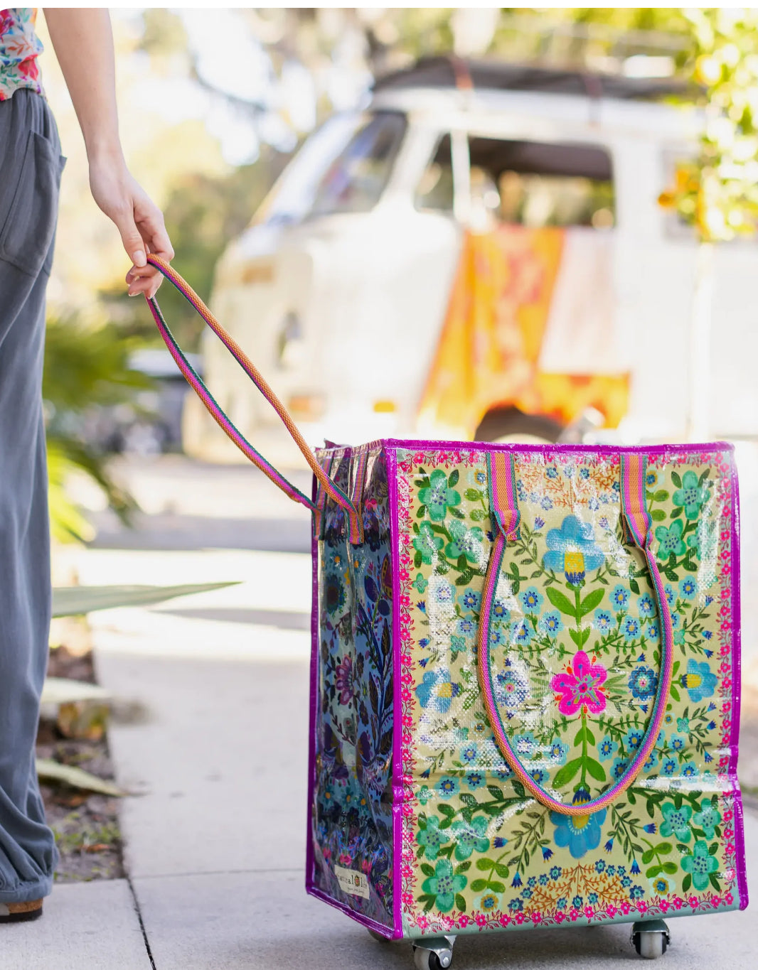 Rolling Tote Bag LG- Taupe Mandala