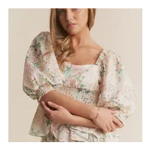 Floral Print Eyelet Top