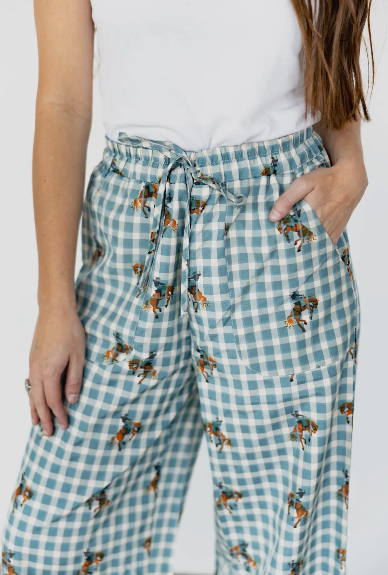 Teal Gingham Horse Print Pants