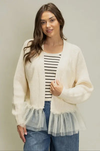 Tulle Hem Cardigan White