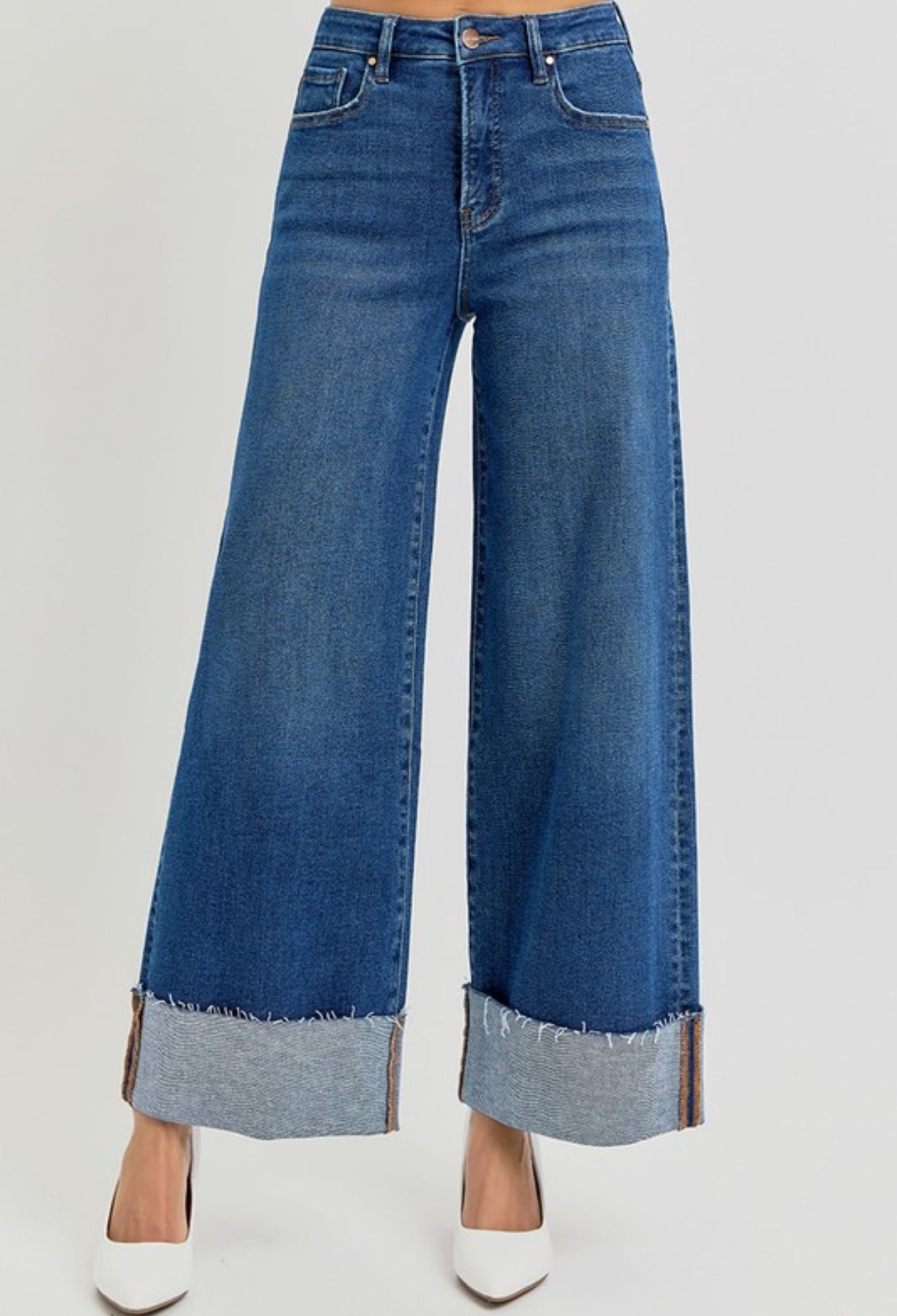 Risen High Rise Wide Cuff Jeans