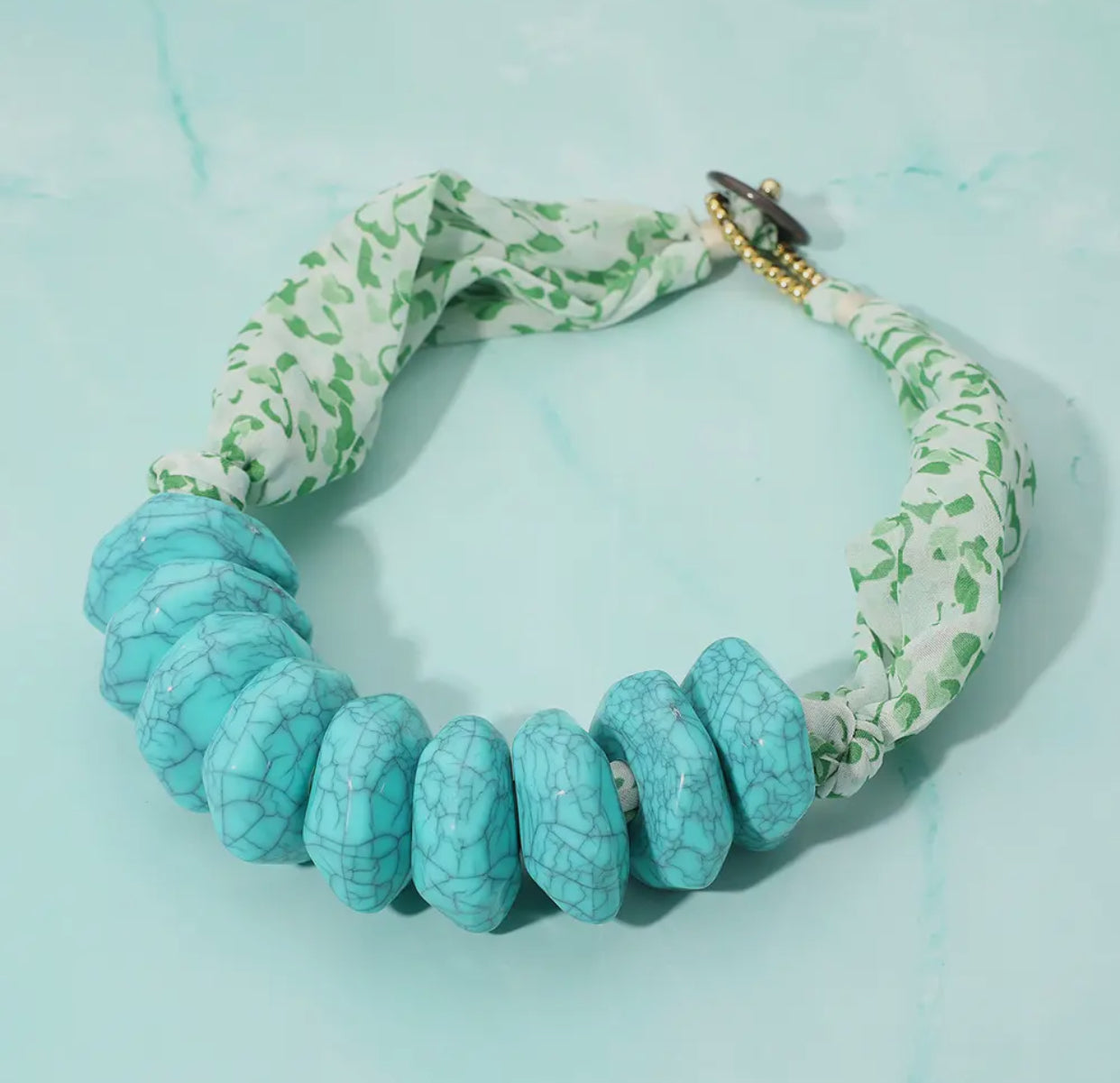 Turquoise Bead Scarf Necklace