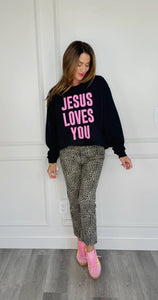 Jesus Loves You Sweatshirt- Youth Blk/Pnk