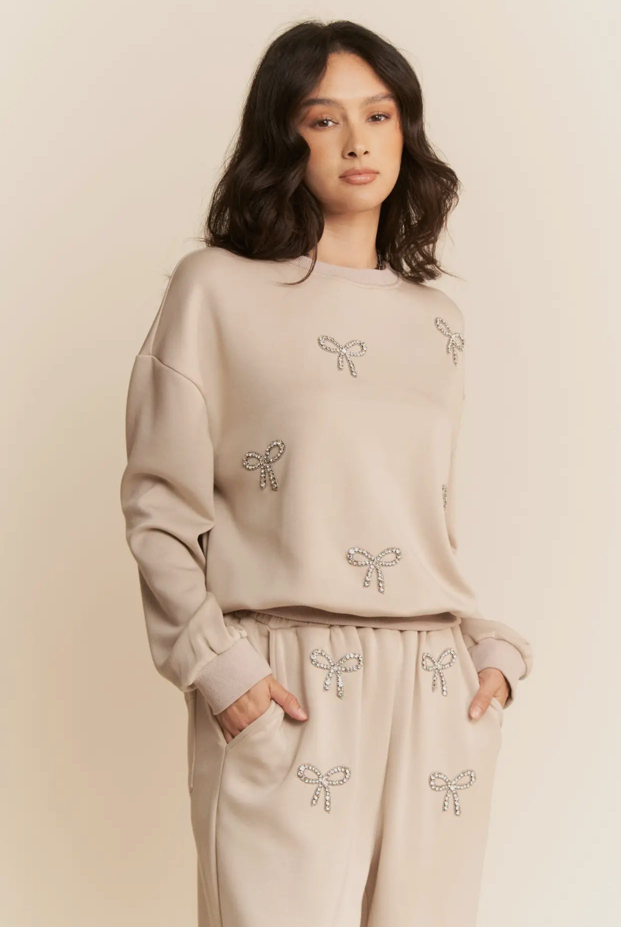 Rhinestone Bow Sweat Set