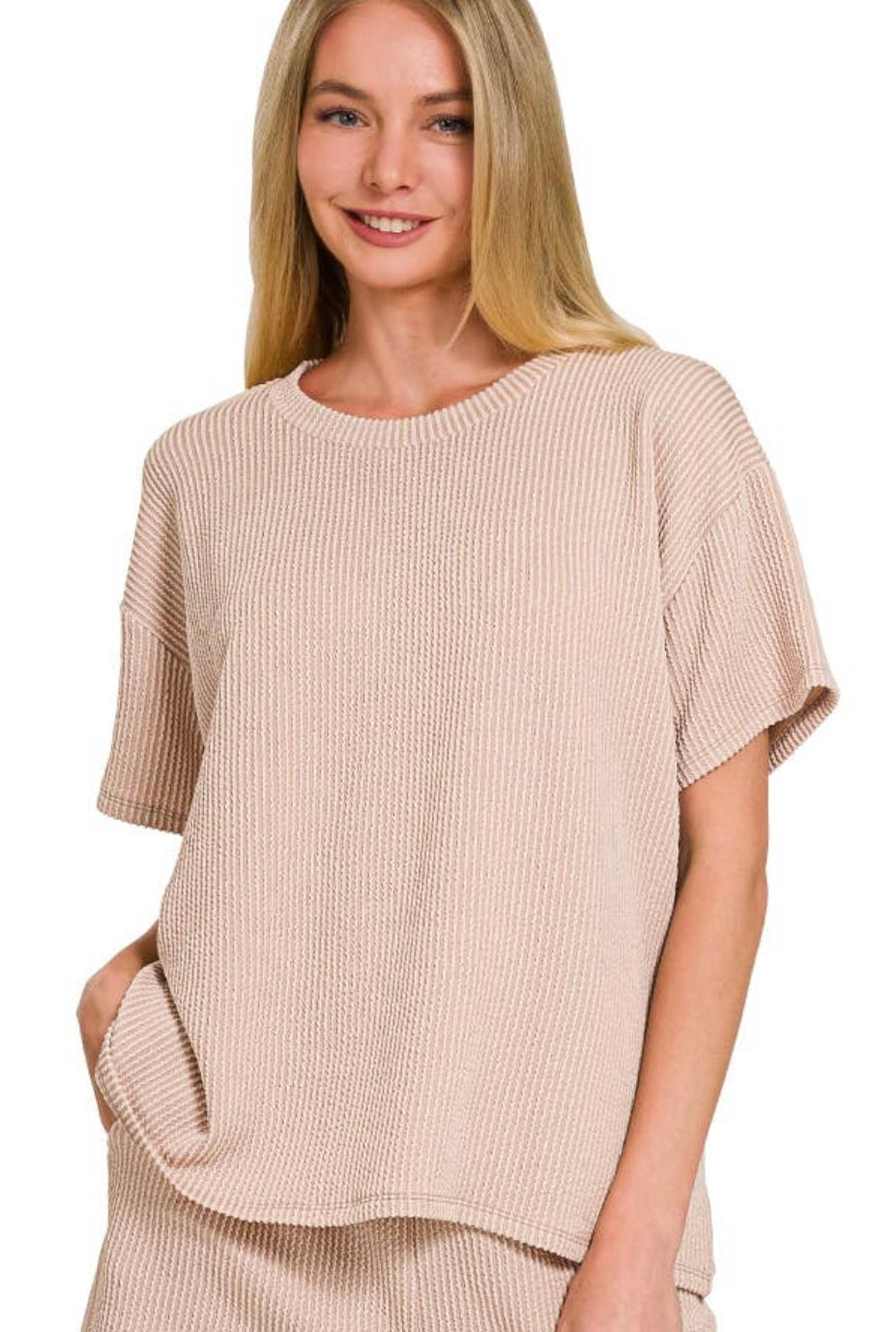Ribbed V-Neck-Tan S/M L/XL