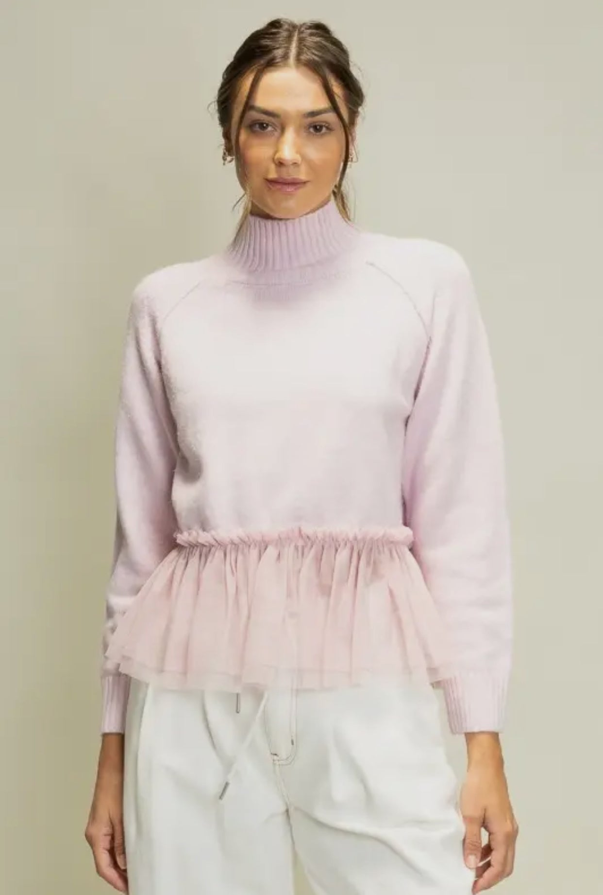 Tulle Hem Sweater Pink