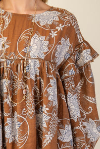Fall Floral Tunic/Dress- Brown