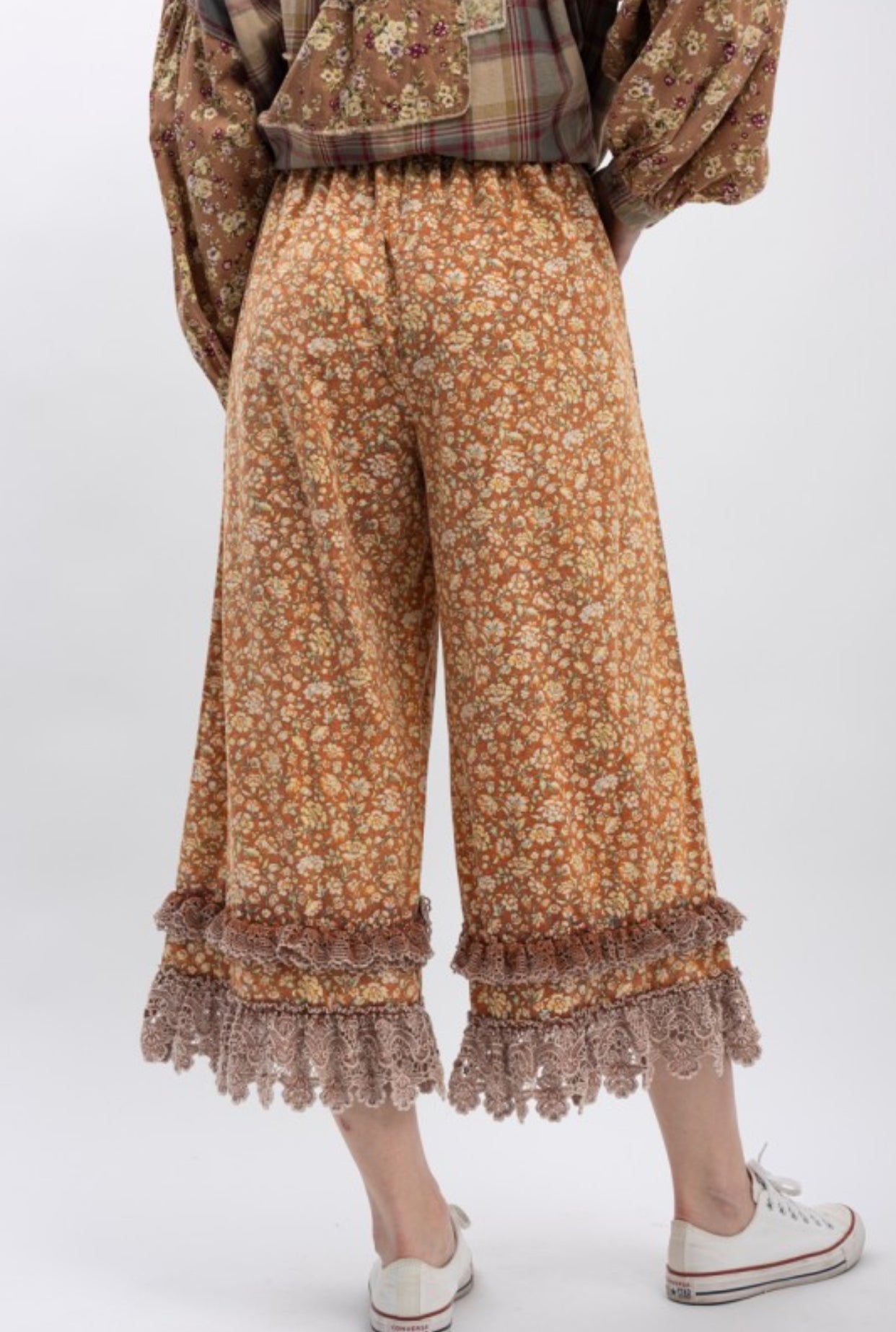 Floral & Lace Ruffle Pants