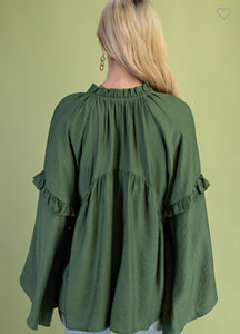 Rosette Bell Sleeve Top- Green