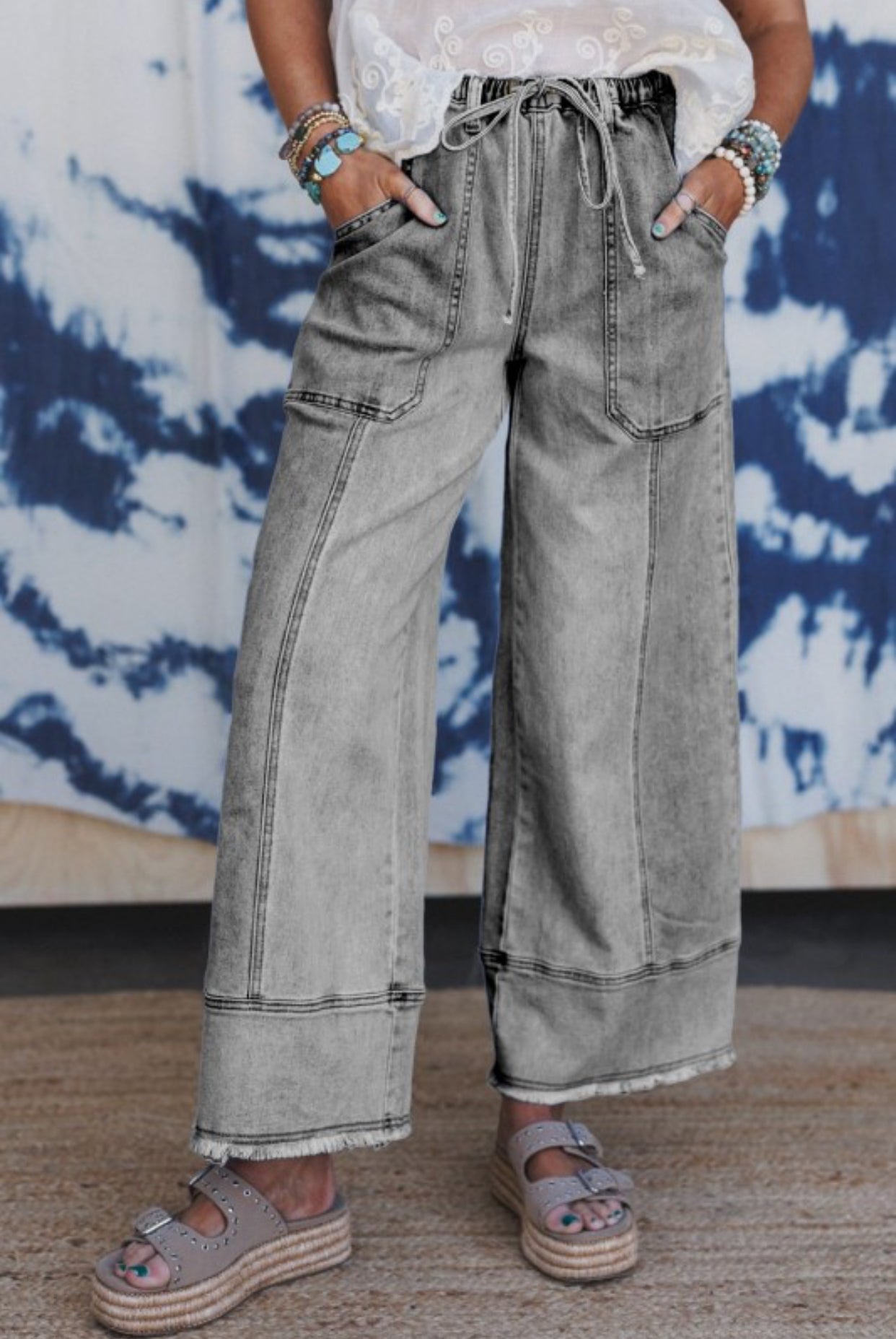 Wide Leg Drawstring Denim