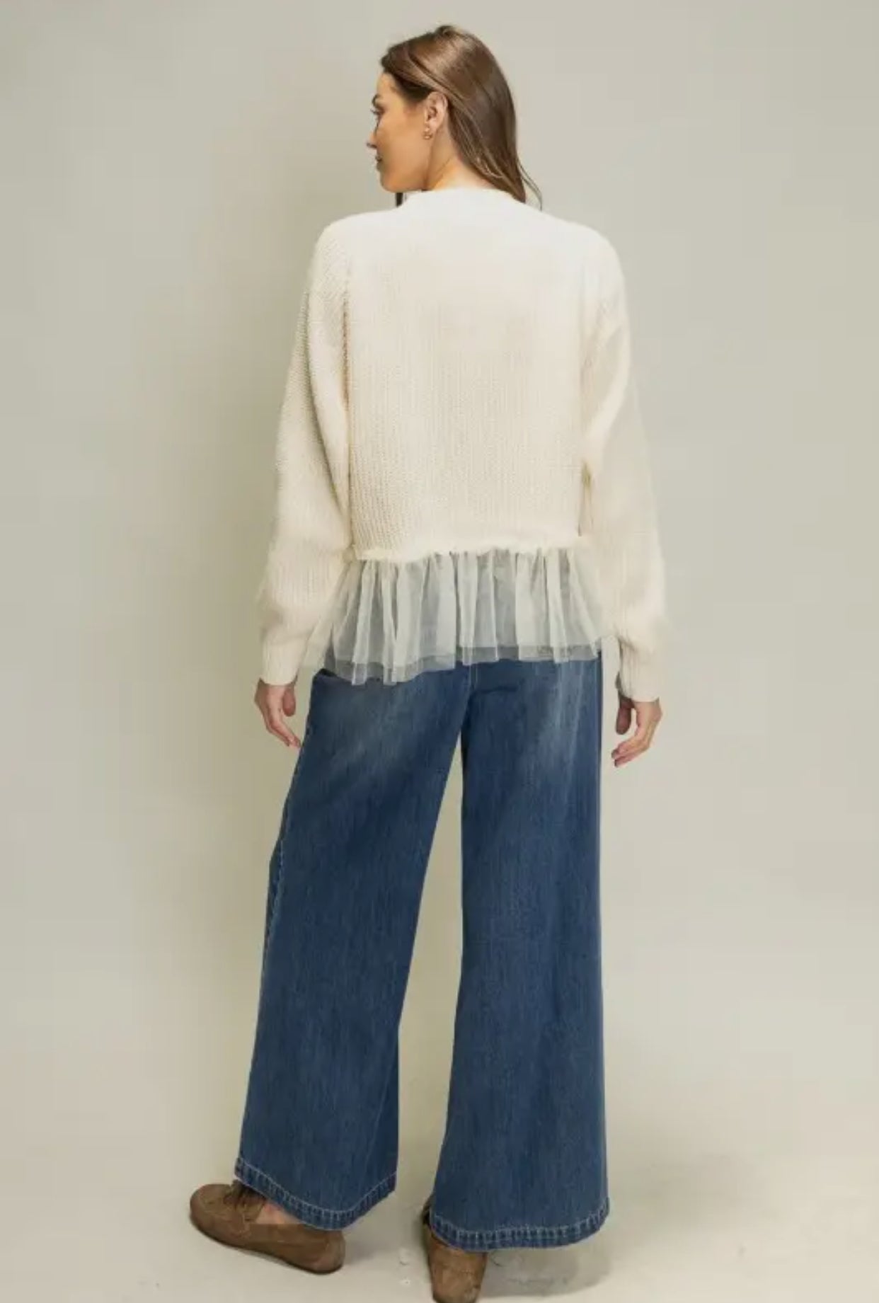 Tulle Hem Cardigan White