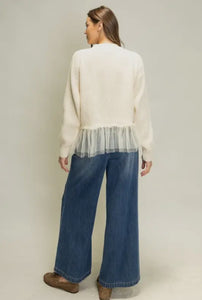 Tulle Hem Cardigan White