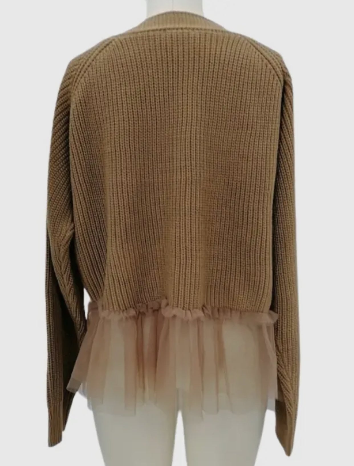 Tulle Hem Cardigan Brown