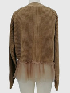 Tulle Hem Cardigan Brown