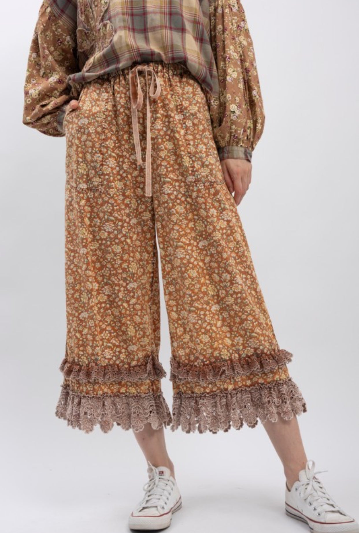 Floral & Lace Ruffle Pants