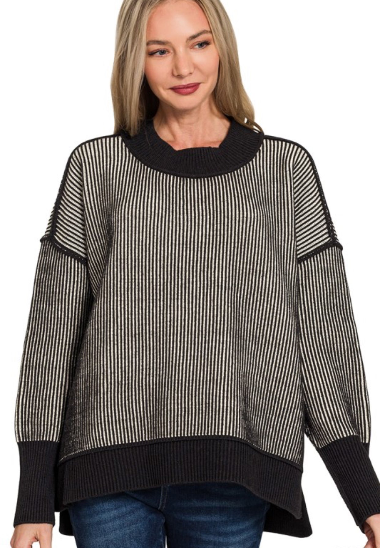 Two Tone Sweater- Black