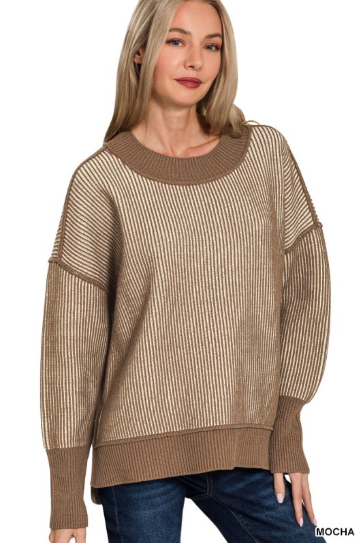 Two Tone Sweater- Mocha