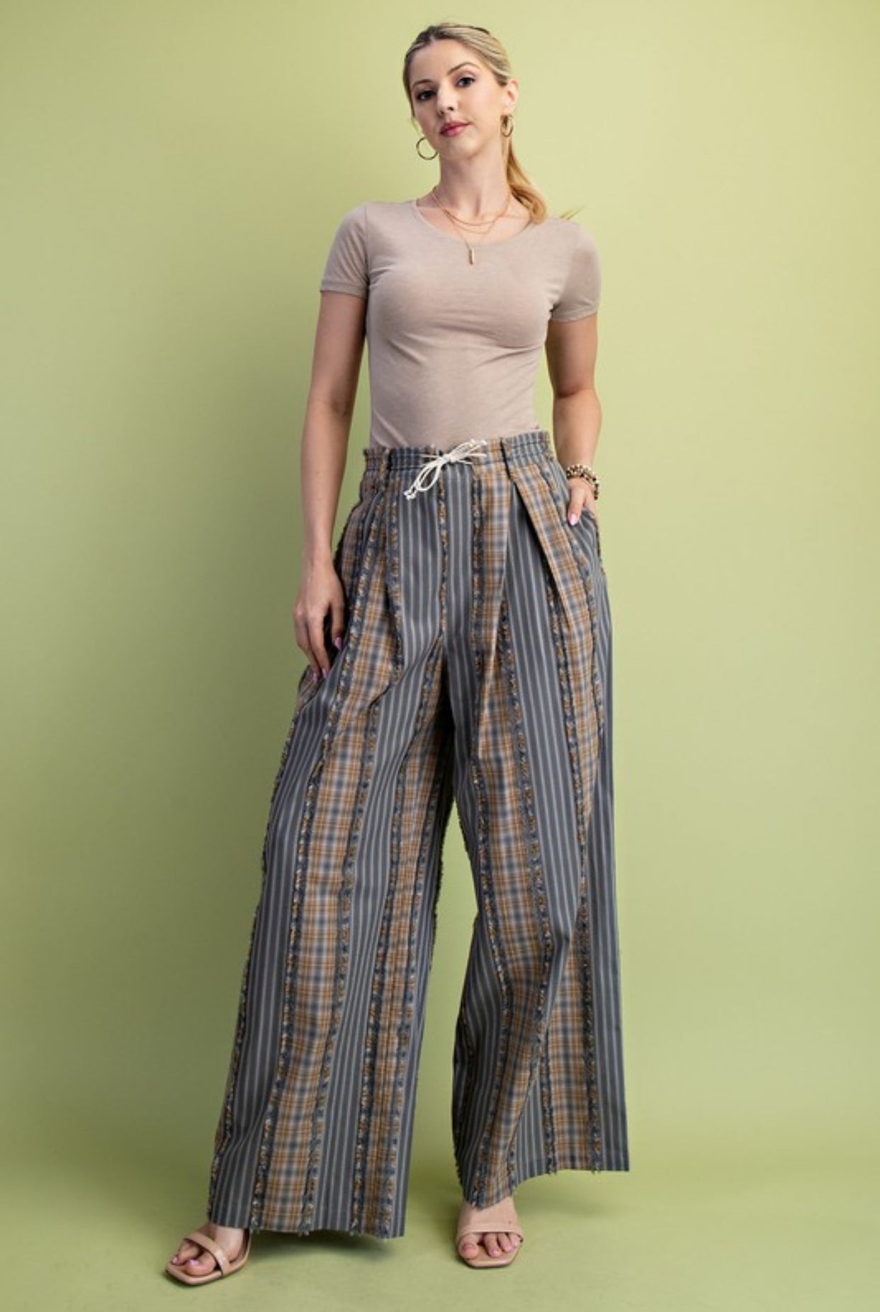Plaid Mix Pant- S M L