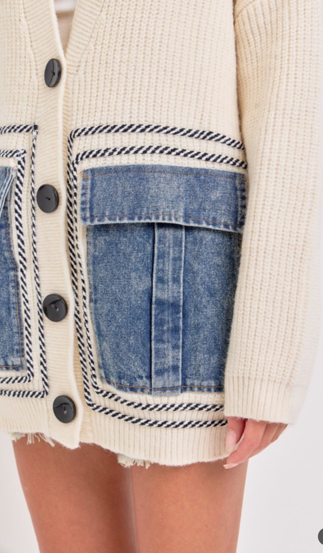Knit and Denim Cardigan