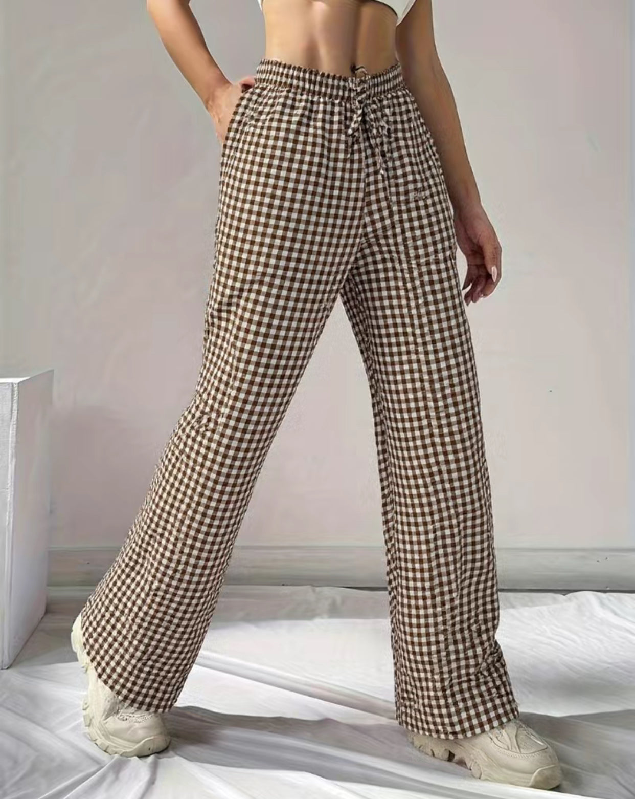 Brown Gingham Pants