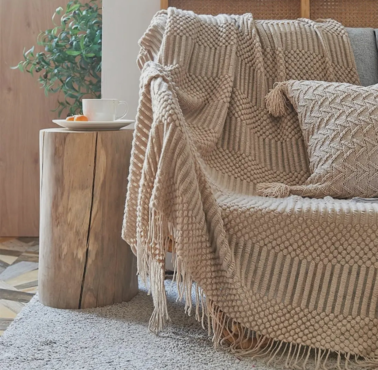 Taupe Waffle Stripe Throw