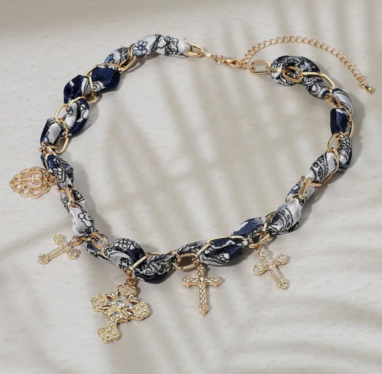 Scarf Necklace- Cross with Chain