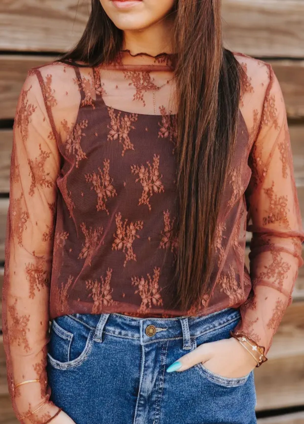 Brown Mesh Lg Sleeve- S M L